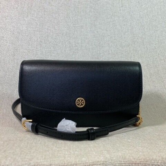 NEW Tory Burch Robinson Black Saffiano Leather Chain Wallet/MINI Crossbody Bag - Picture 2 of 13